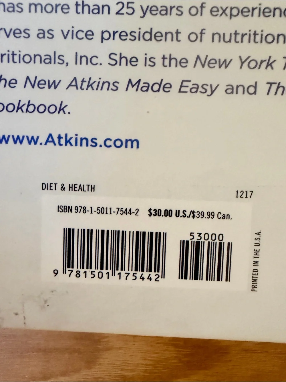 Atkins Eat Right Not Less Hard Cover Cook Book
